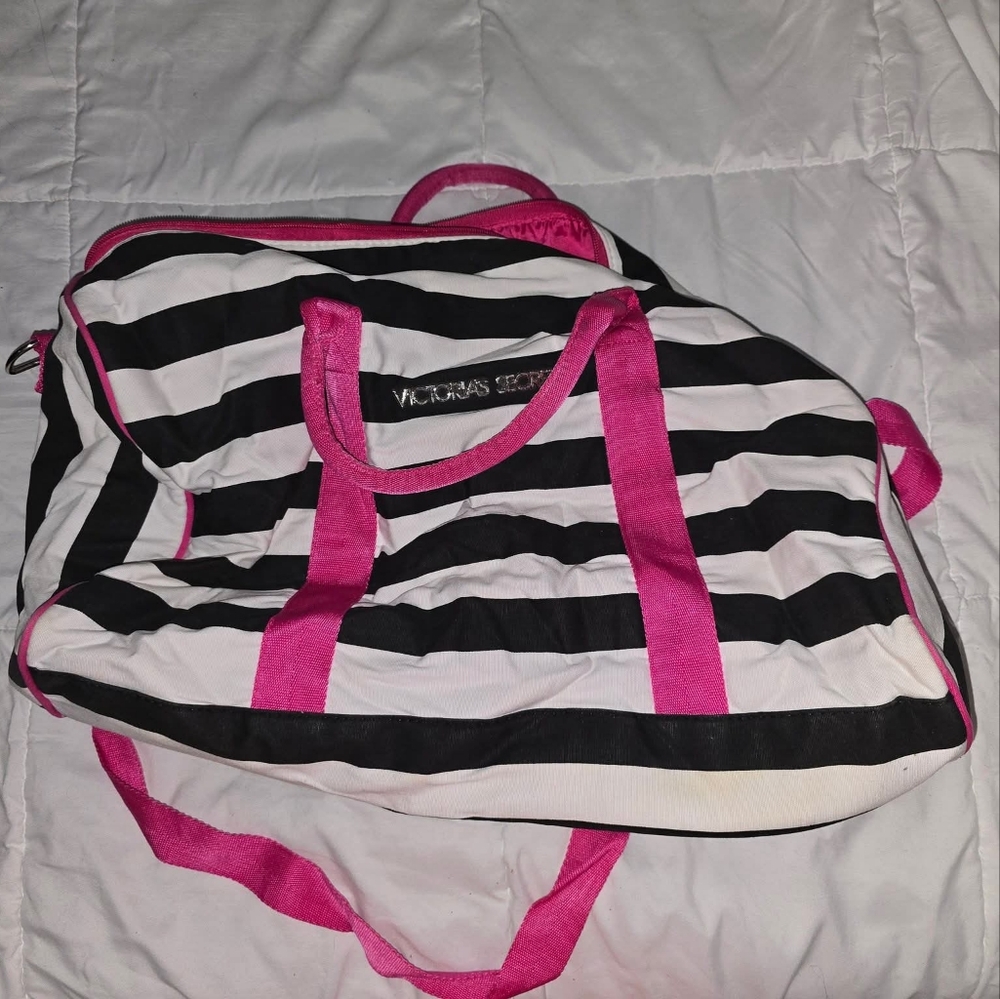 Victoria's Secret Striped Bag with Pink Highlights